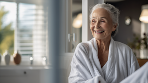 Elderly woman doing her personal care