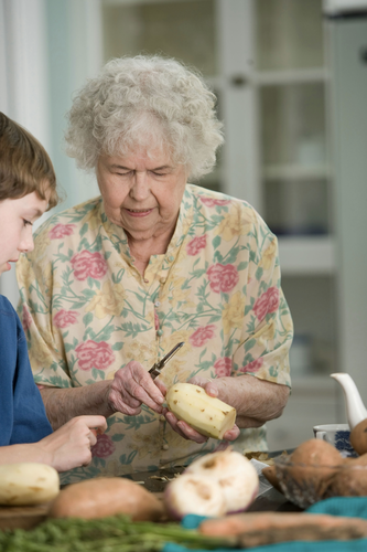 Preparing meals with elderly parents