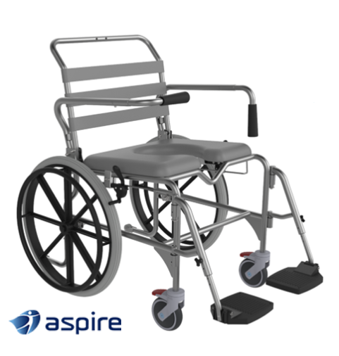 ASPIRE 460MM SWING AWAY FOOTREST SHOWER COMMODE  SELF PROPELLED