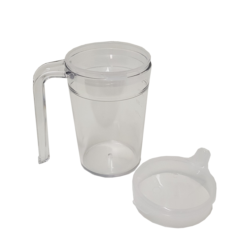 Clear Mug one handled mug for easy drinking with sip spout and second lid for straw